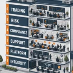 Isometric cross-section of a sports betting operator building layers